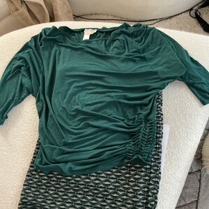 Max studio Teal Ruched Top and geometric skirt